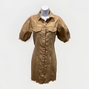 Vero Moda Puff Sleeve Button Down Dress Scallop Hem Woman's Size Medium